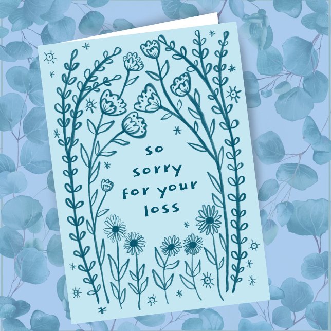 Tarjeta Condolencias Perdón por el dibujo de Flores Silves (Condolences Sorry for your loss Wildflower Floral Sketch Doodle Card
)