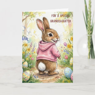 Tarjeta Coneja de Pascua Nieta En un Jardín de Primavera