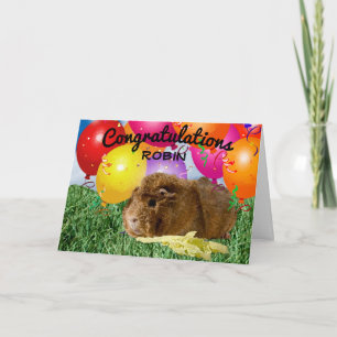 Tarjeta Conejillo de Indias Adorable y Globos   Felicitaci