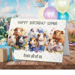 Tarjeta Conejillos de Indias Adorables Feliz Cumpleaños de