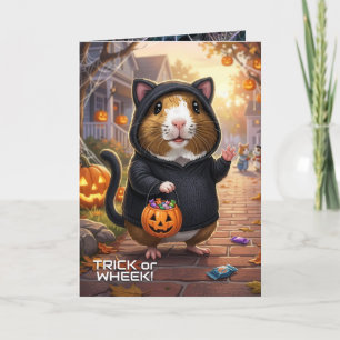 Tarjeta Conejillos de indias de Halloween, disfraz de gato