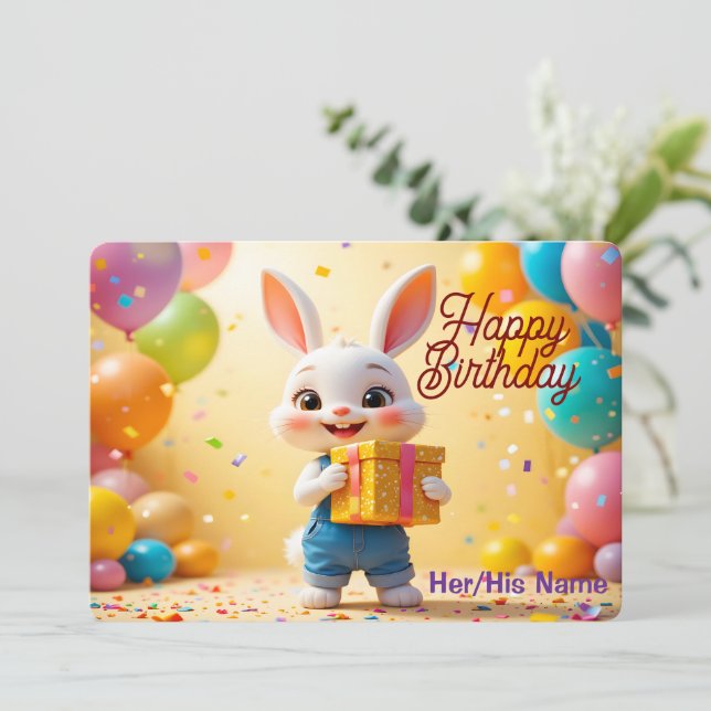 Tarjeta Conejito 3D Feliz Cumpleaños (Anverso de pie)