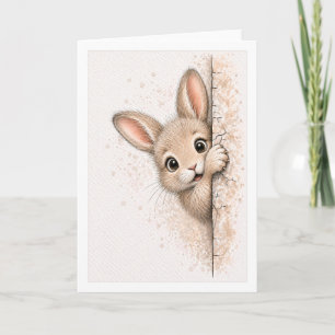 Tarjeta Conejito adorable asomándose Manta Conejo acuarela