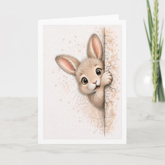 Tarjeta Conejito adorable asomándose Manta Conejo acuarela