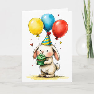 Tarjeta Conejito Adorable con Feliz Cumpleaños Infantil