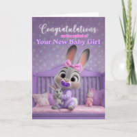 Conejito Adorable en Púrpura Felicidades por la Nu