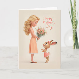 Tarjeta Conejito Adorable Regala Flores del Día de la Madr