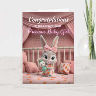 Tarjeta Conejito bebé adorable en felicitaciones de rosa p