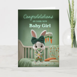 Tarjeta Conejito Bebé Adorable en Verde Felicidades por la