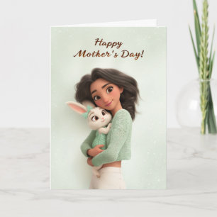 Tarjeta Conejito Bonito Abrazando a Mamá Feliz Día de las