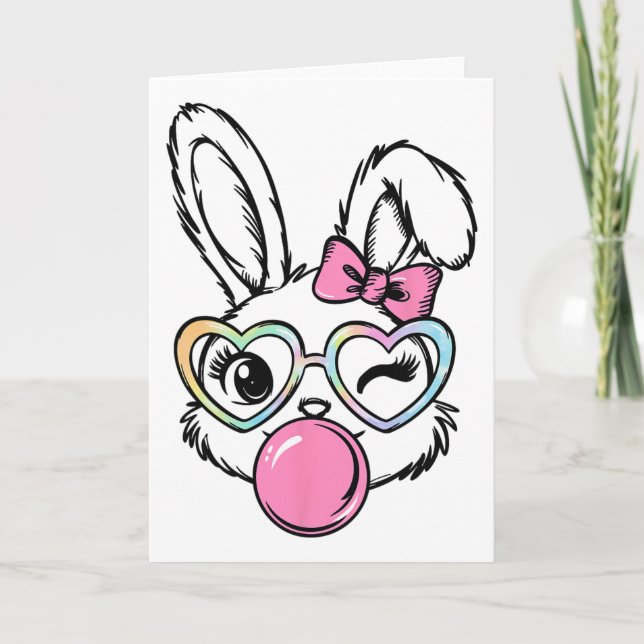 Tarjeta Conejito Cara Chicle Rosa Coquette Lazo E (Anverso)