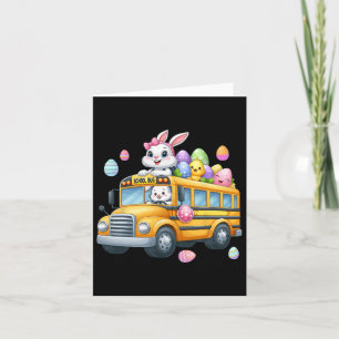 Tarjeta Conejito Con Cesta De Huevos De Pascua En Autobús 