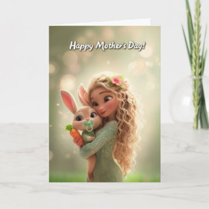Tarjeta Conejito con Zanahoria y Mamá Feliz Día de la Madr