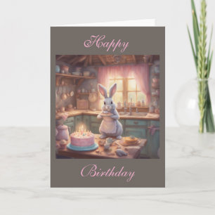Tarjeta Conejito Cottagecore Hornea Pastel de Cumpleaños c