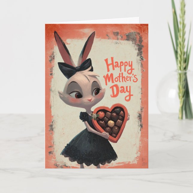 Tarjeta Conejito dando chocolates del Día de la Madre (Anverso)