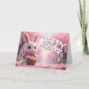 Tarjeta Conejito de Pascua con Cesta y Huevos Coloridos