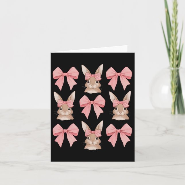 Tarjeta Conejito de Pascua con Coquette Bow Easter Day Gir (Anverso)