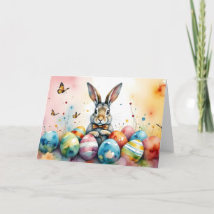 Tarjeta Conejito de Pascua con Huevos Pintados de Colores