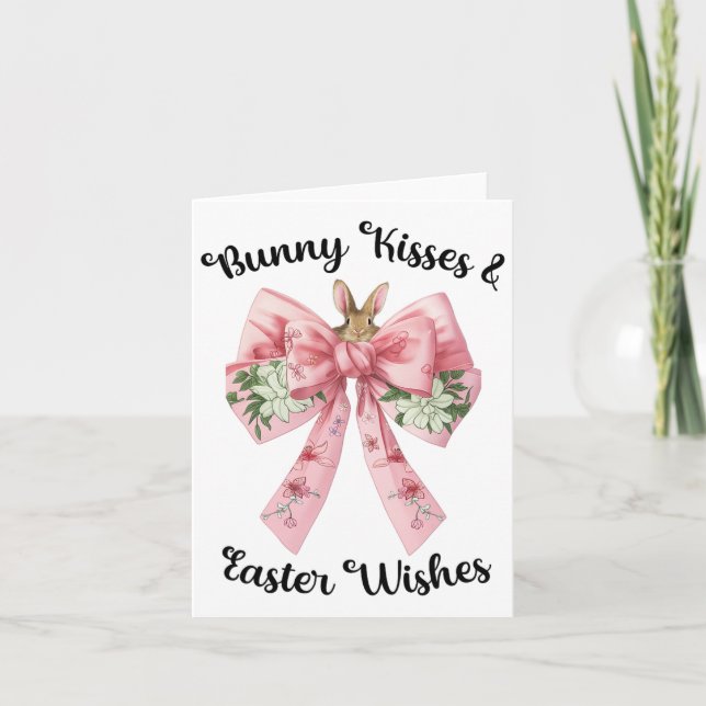 Tarjeta Conejito de Pascua Desearía Desi Flores De Bow Ros (Anverso)