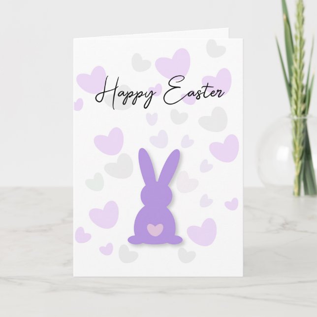 Tarjeta Conejito de Pascua Feliz con Corazones (Anverso)