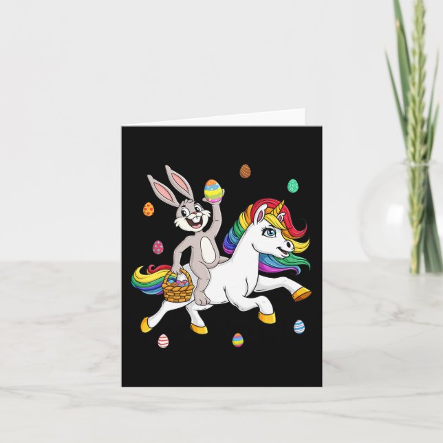 Tarjeta Conejito De Pascua Montando Un Unicornio Chicas Ma (Anverso)