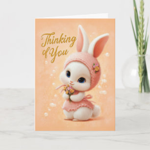 Tarjeta Conejito Dulce Bebé con Vestido de Melocotón Pensa