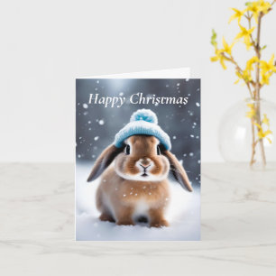 Tarjeta Conejito en un Gorra Bobble con Navidades de arte