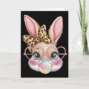 Tarjeta Conejito Lindo Cara de Conejo Leopardo Lazo Niñas 