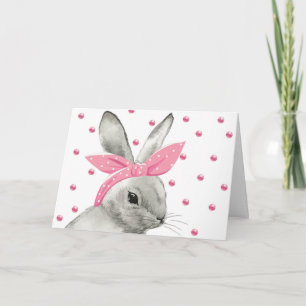 Tarjeta Conejito lindo con lazo rosa