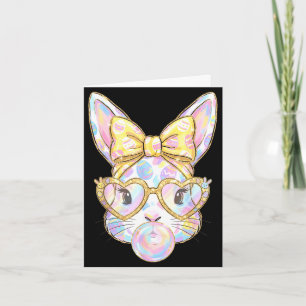 Tarjeta Conejito lindo conejo cara tie dye gafas niña feli