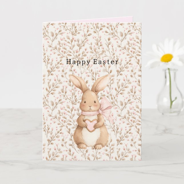 Tarjeta Conejito Lindo Corazón Lazo Amor (Planta pequeña)