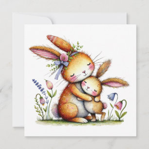 Tarjeta Conejito Lindo Día de la Madre Caprichoso Mamá y N