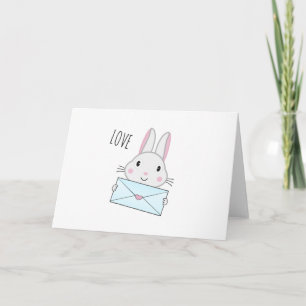 Tarjeta Conejito lindo y adorable sosteniendo carta de amo