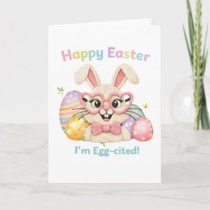 Tarjeta Conejito lindo y emocionado de Pascua de Resurrecc