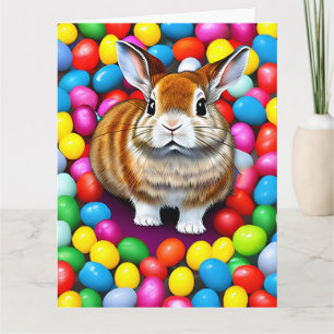 Tarjeta Conejito lindo y Jellybeans Saludo feliz de Pascua