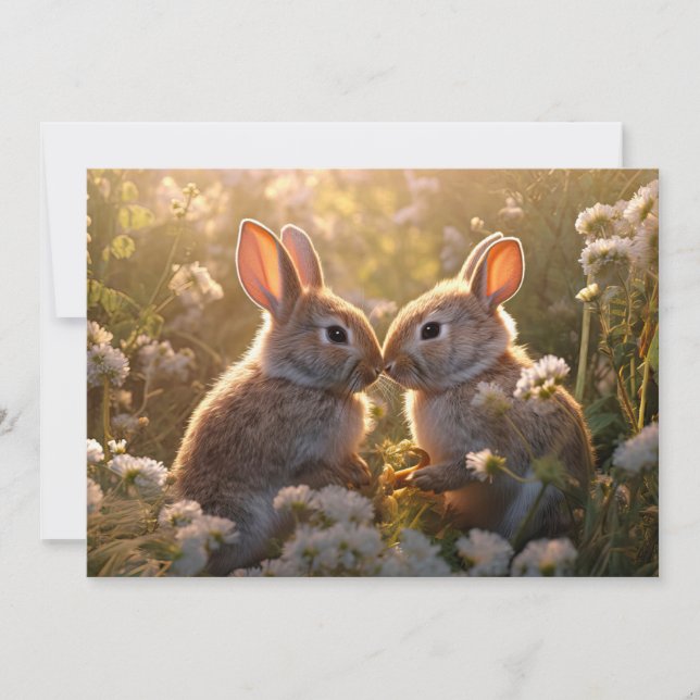 Tarjeta Conejitos Adorables en Diseño de Prado de Primaver (Anverso)
