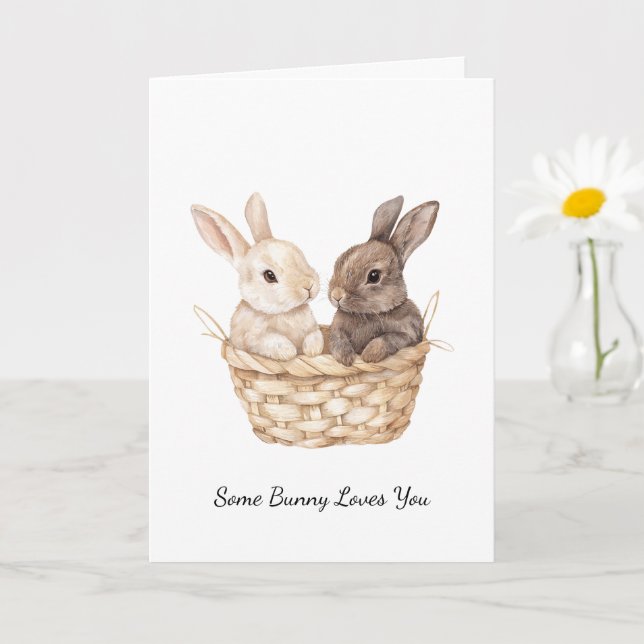 Tarjeta Conejitos de campo en una cesta de amor (Planta pequeña)