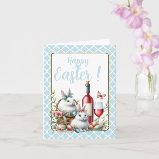 Tarjeta Conejitos de Pascua Vino con Mensaje Editable (Orquídea)