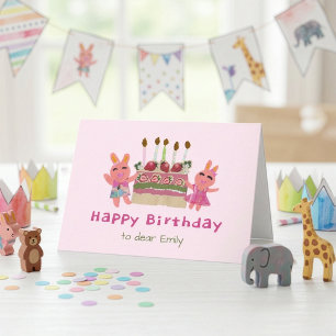Tarjeta Conejitos Dulces Cumpleaños Bebé Rosa 