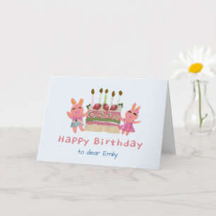 Tarjeta Conejitos Dulces Cumpleaños Infantil Azul Bebé 