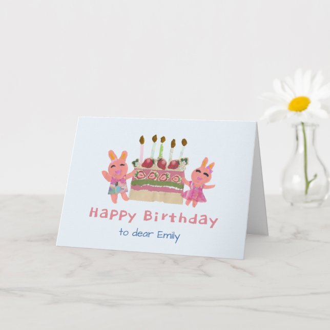 Tarjeta Conejitos Dulces Cumpleaños Infantil Azul Bebé  (Planta pequeña)