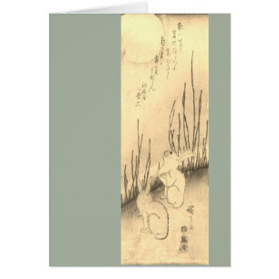 Tarjeta, CONEJITOS Y LUNA JAPONESES del tamaño (5"