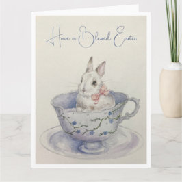 Tarjeta Conejo acuarela de Pascua en Teacup Saludo plegado