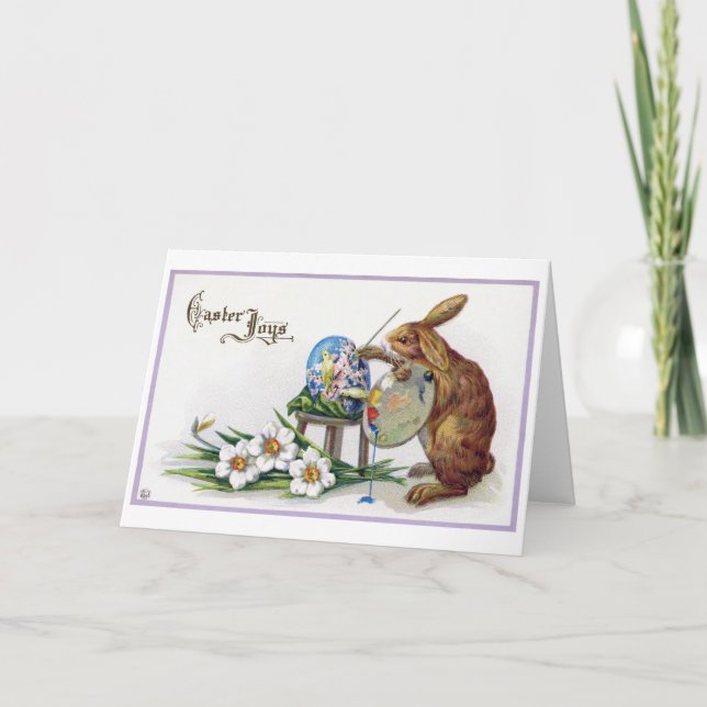 Tarjeta Conejo artista vintage de Pascua (Anverso)