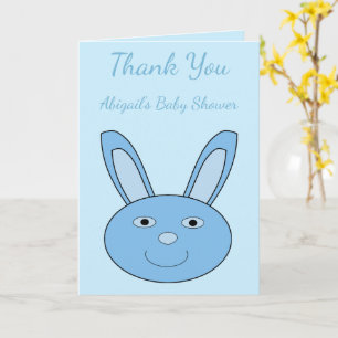 Tarjeta Conejo azul bebé niño Cara personalizada Baby Show