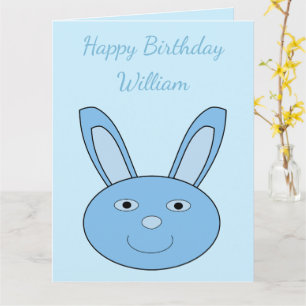 Tarjeta Conejo azul bebé niño cara primavera Cumpleaños pe