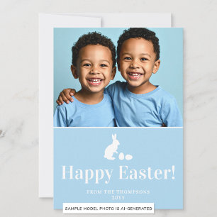 Tarjeta Conejo azul y blanco con foto personalizada de Pas