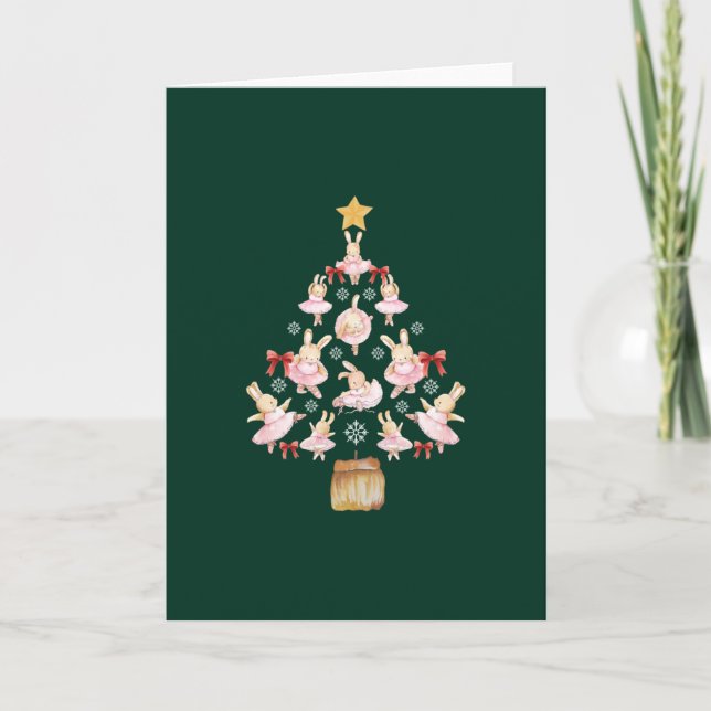 Tarjeta Conejo Bailarina de Ballet Árbol de Navidad (Anverso)
