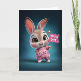 Tarjeta Conejo bebé con ropa rosa de aliento
