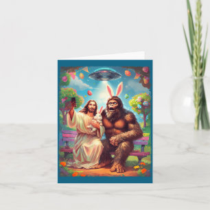 Tarjeta Conejo Bigfoot divertido Pascua Jesús sasquatch se
